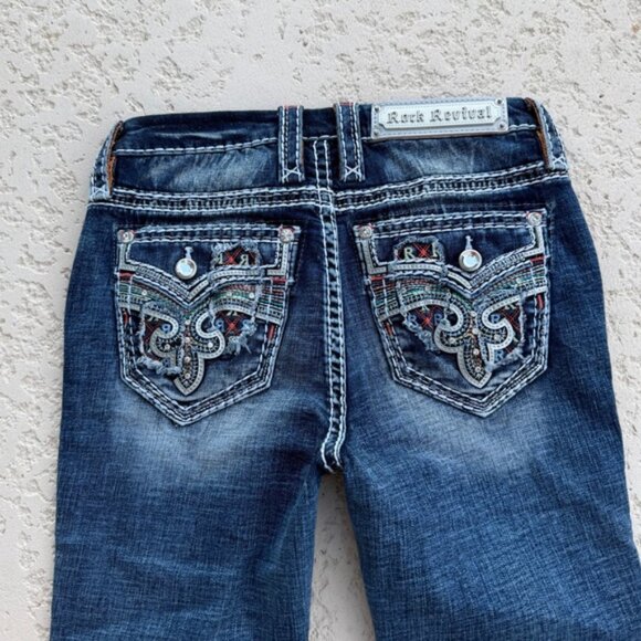 Rock Revival Jeans Women Size 25 High Rise Ankle Skinny Rhinestones Embellished - Picture 4 of 11